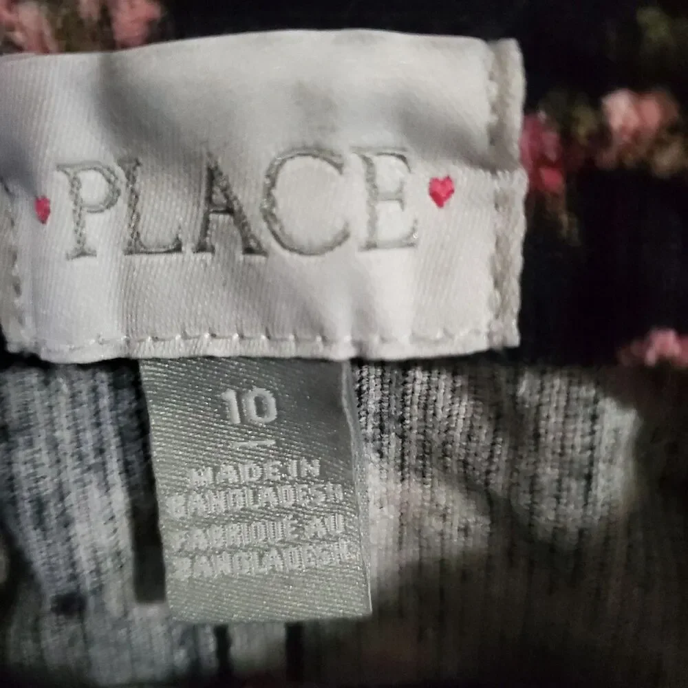 The Children's Place Girls Corduroy Jumper Dress Sz 10 Black Pink Floral Overall